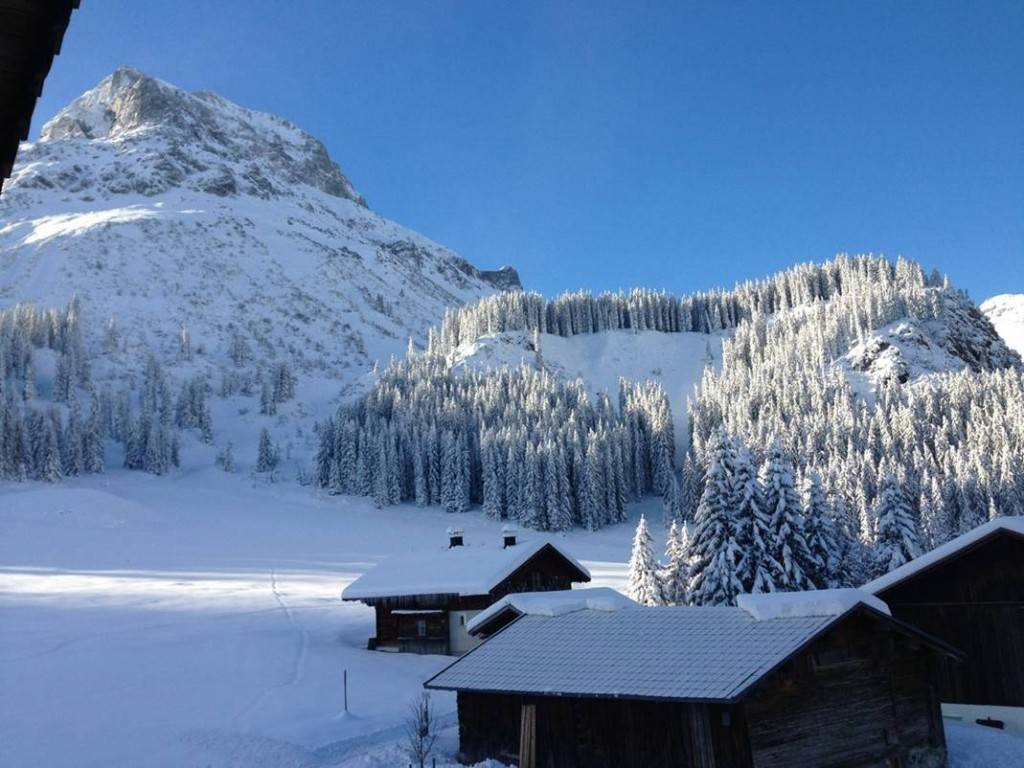 Snowy landscape on a sunny day in October in Lech am Arlberg